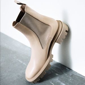 ZARA LOW HEELED LEATHER ANKLE BOOTS 10